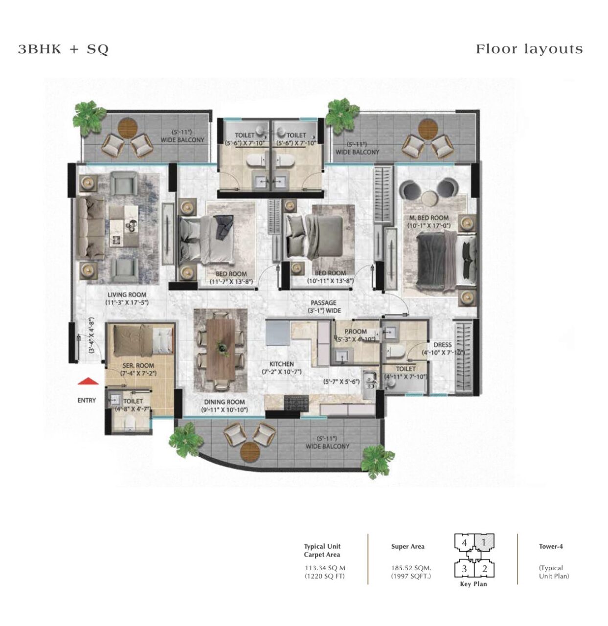 Pareena Coban Residencies 3 BHK Floor Plan